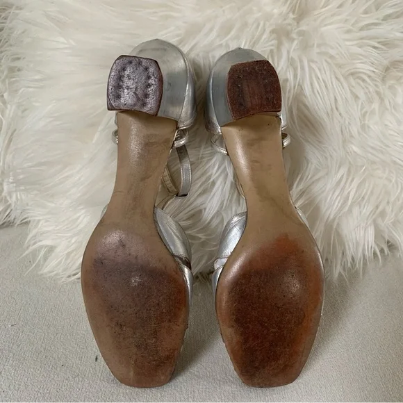 Antique 1920s Silver Leather T-Strap Art Deco Heels - Picture 11 of 16
